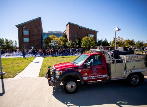 fire department vehicle on campus