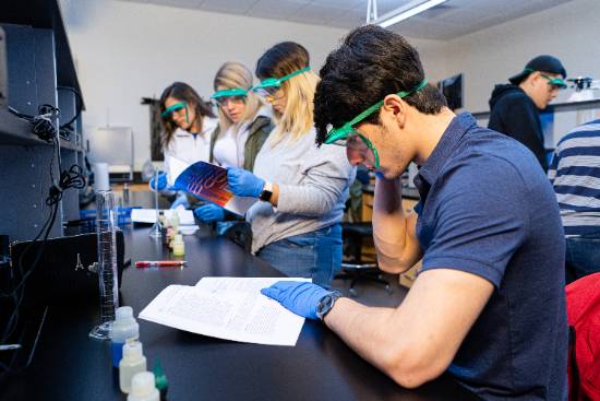 Students Conduct Experiments in a Chemistry Lab