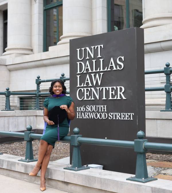 Jamaria Rongey Outside the UNT Dallas College of Law